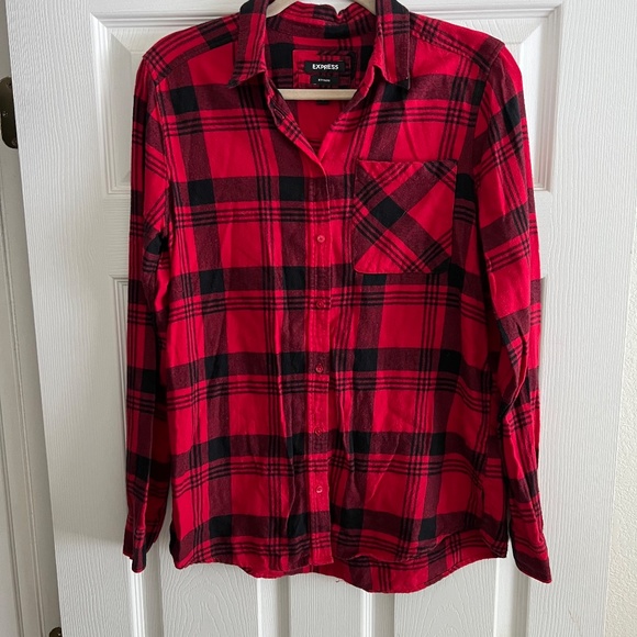 Express Red Plaid Flannel Shirt - Picture 4 of 7
